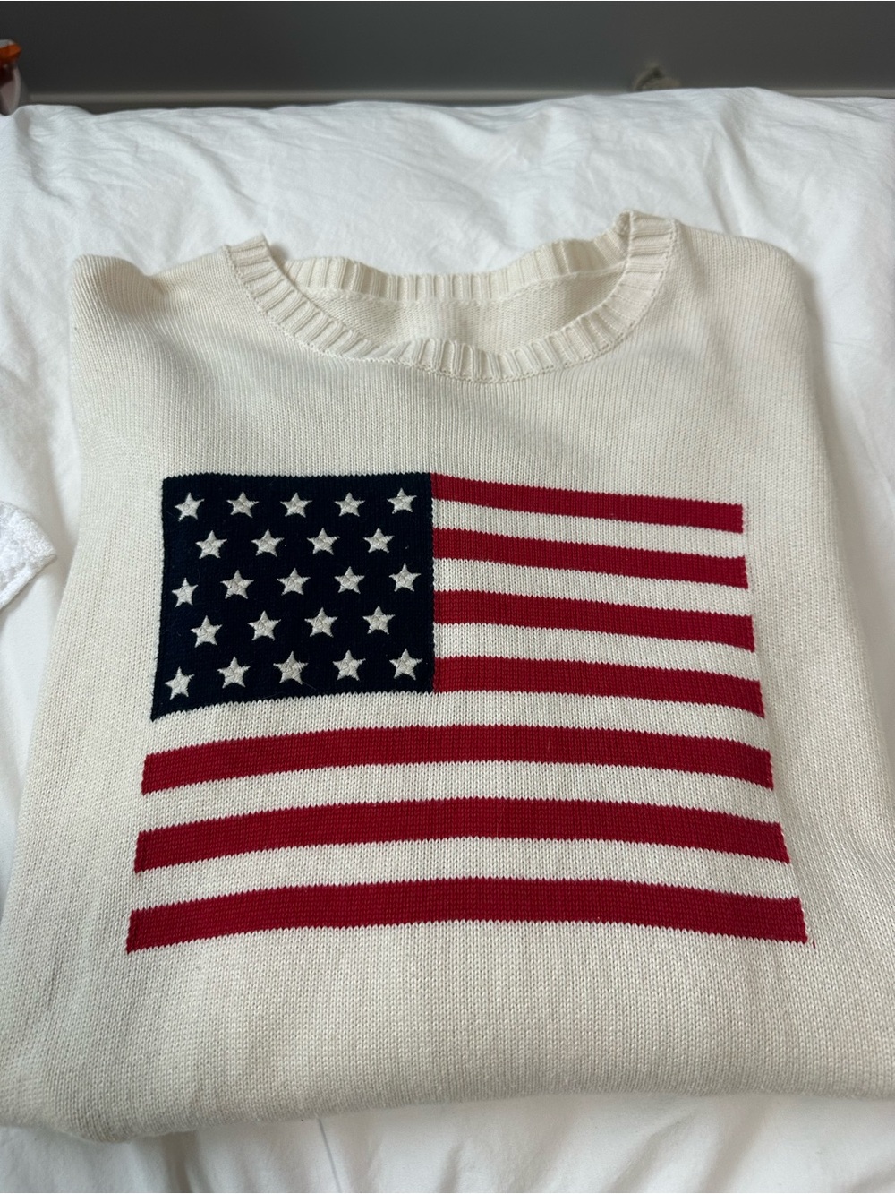 Cream American Flag Knit Sweater - Women's Crewneck